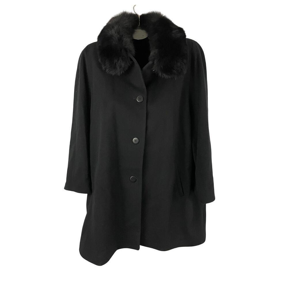 VTG Forecaster Of Boston‎ Black 100% Wool Winter Jacket Coat Fox Fur Trim Sz 24